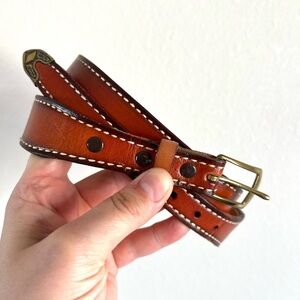 VTG TEX TAN GENUINE COWHIDE COWBOY BELT SIZE 36 BROWN LEATHER Made In The USA